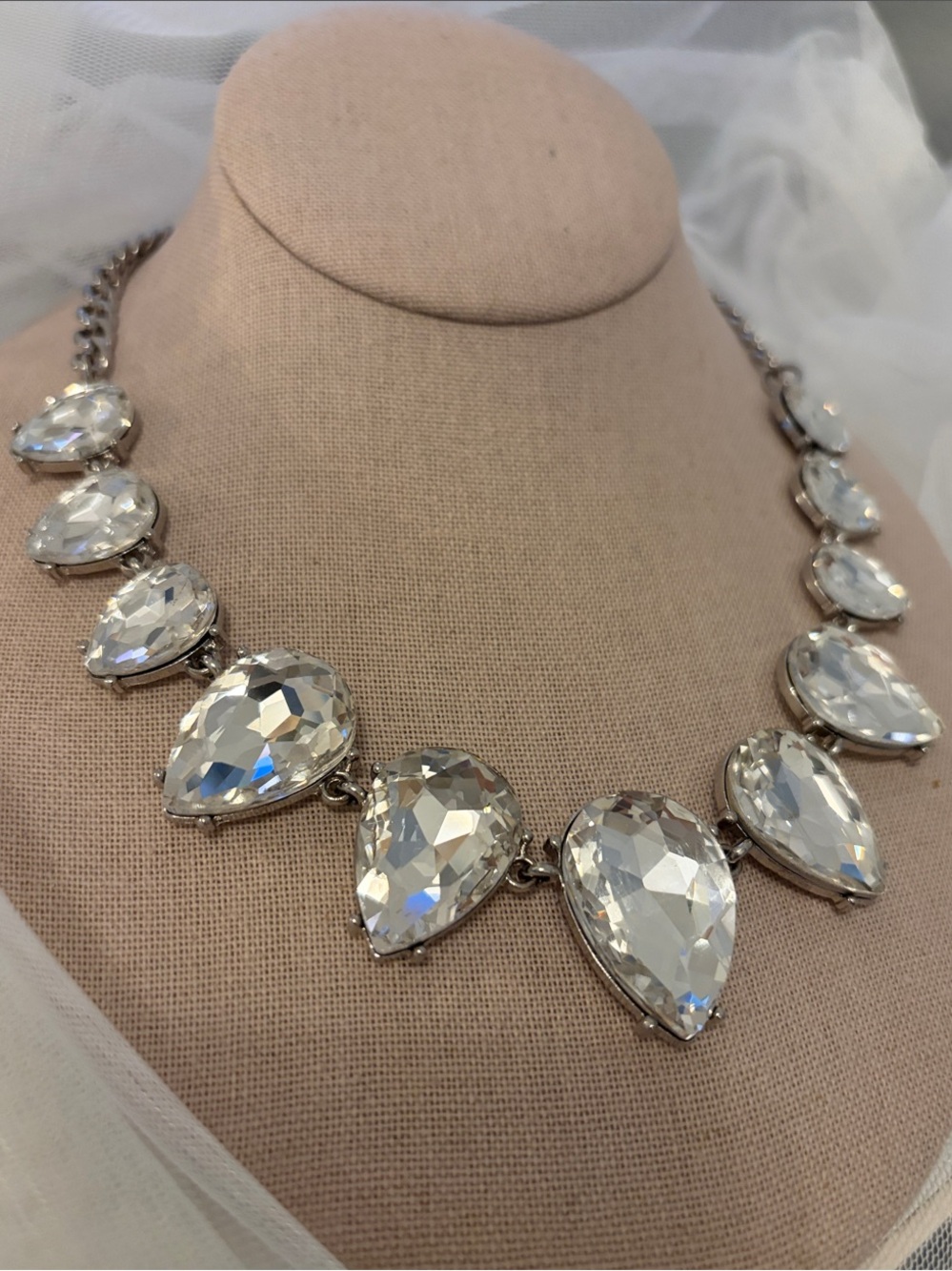 Tasha Clear Teardrop Crystal Necklace with Silver Tone